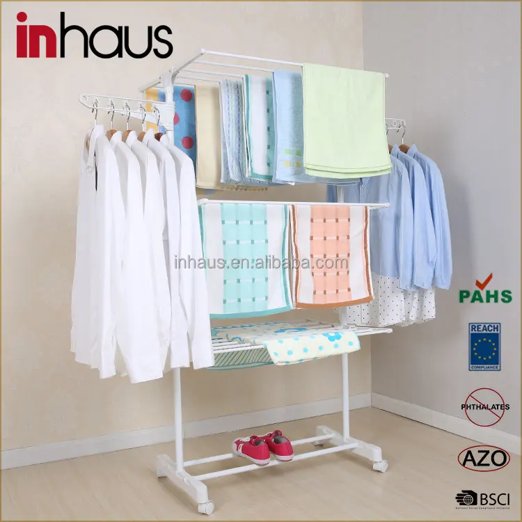 
3 tier folding hanging cloth drying rack space saving clothes hanging stand 