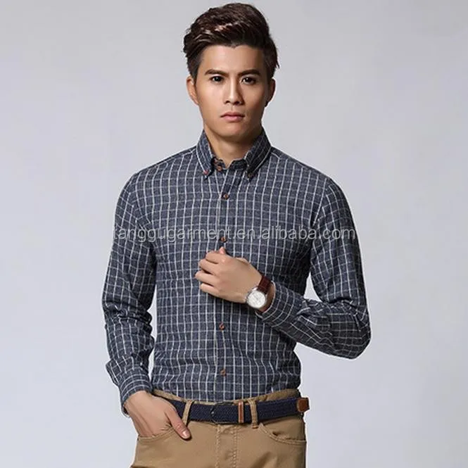 T-mss562 100% Cotton Checked Flannel Long Sleeved Casual Shirts For Men ...