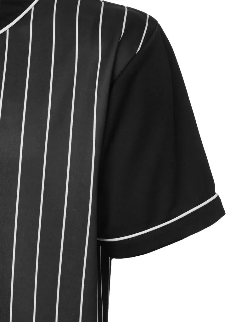 black baseball jersey with white pinstripes