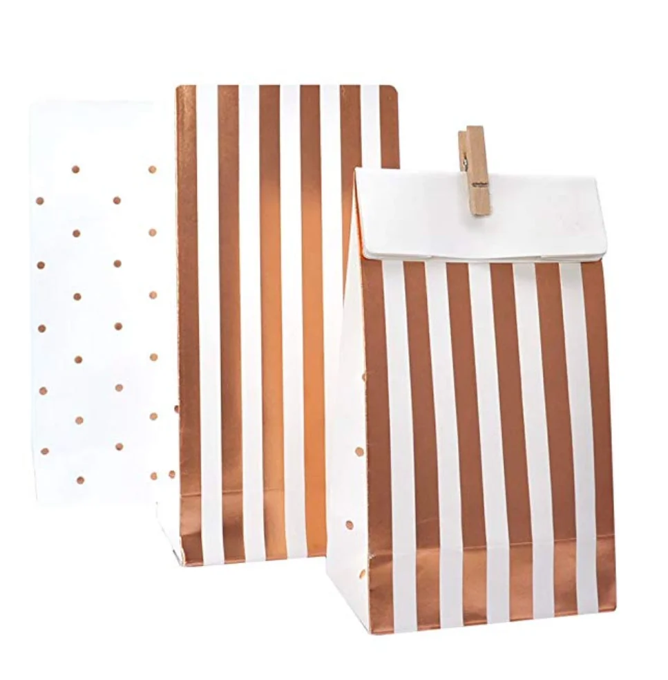 Wholesale Luxury Rose Gold Foil Stamping Gift Shopping Paper Bag,Wedding Party Supplies Rose