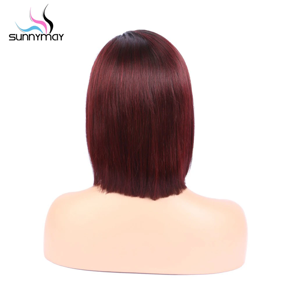 

Sunnymay 13x4 T1B/Burgundy Ombre Color Bob Wigs Pre Plucked Lace Front Human Hair Wigs Straight 1b 99j Glueless Remy Hair