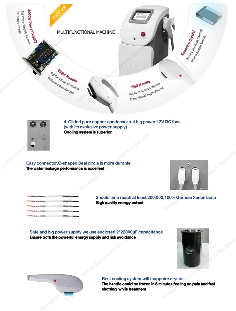 handled shr ipl hair removal laser machine with 650 - 950 nm wavelength