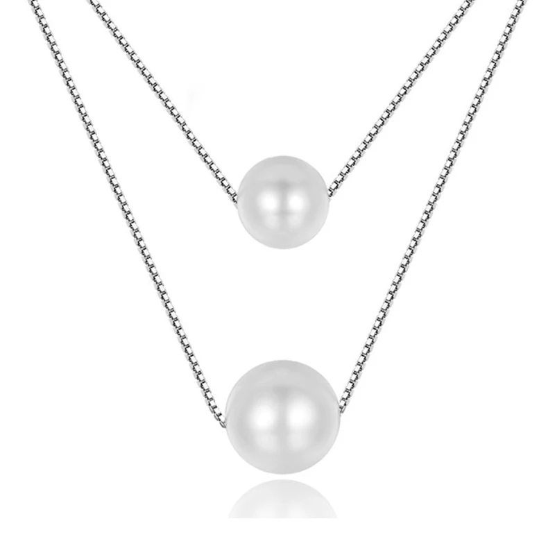 

CMX03 Double Layered Analog Pearl Necklace Women Bijoux Simple Short Design Snake Chain and Pendant Cute Gift