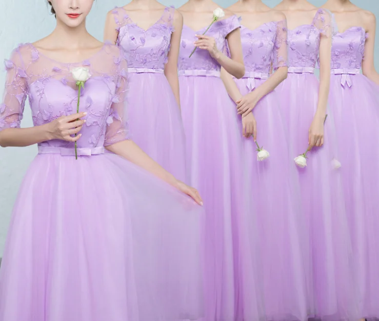 

Embroidery wedding party dresses wholesales long bridesmaid dress, Light purple and grey