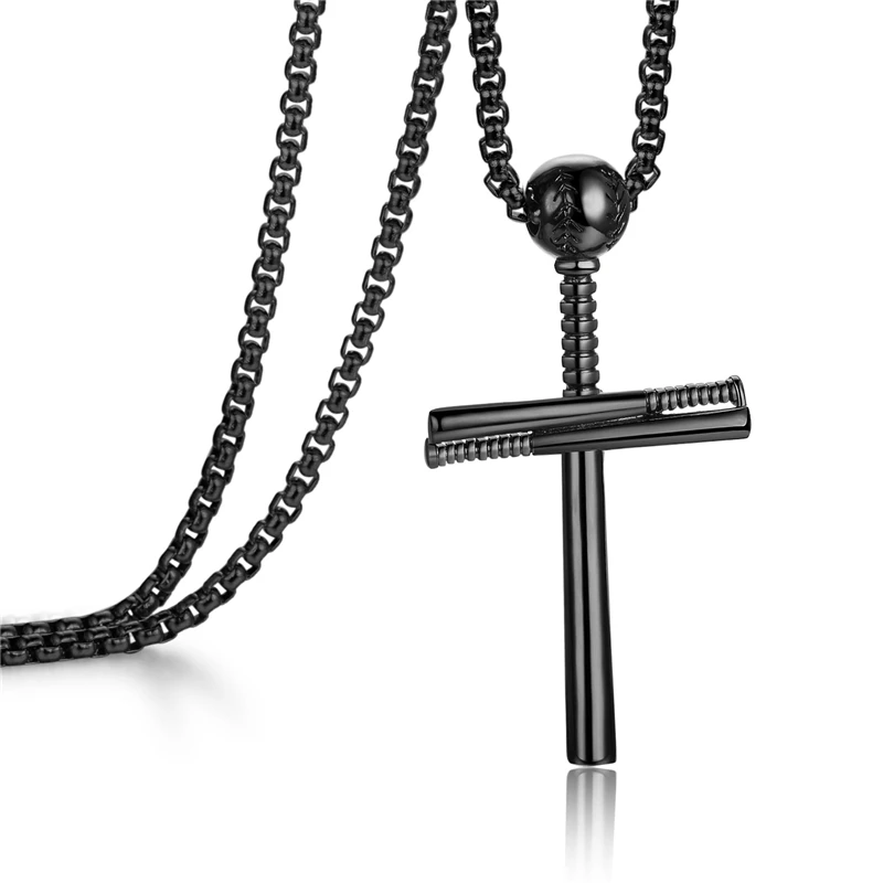 

Men Women Unisex Style Fashion Baseball Bat and Baseball Cross Pendant Baseball Fans Pendant Chain Necklace, Black,silver,gold