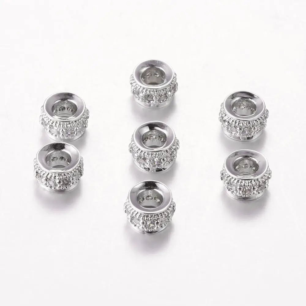 

PandaHall Brass Rondelle Platinum Cubic Zircon Beads