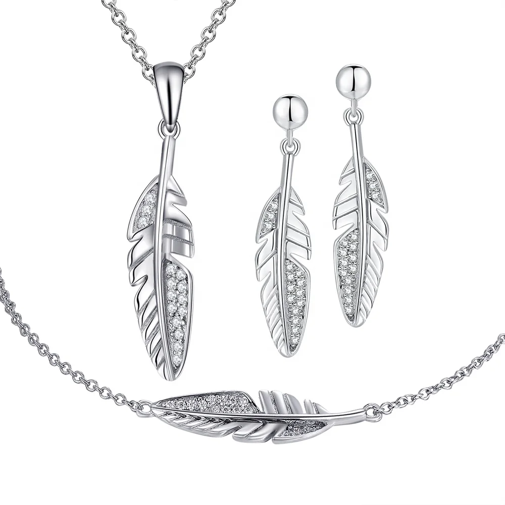 

Wholesale Feather Pure 925 Silver Wedding Jewelry Sets Bridal, Silver;gold;rose gold or custom.