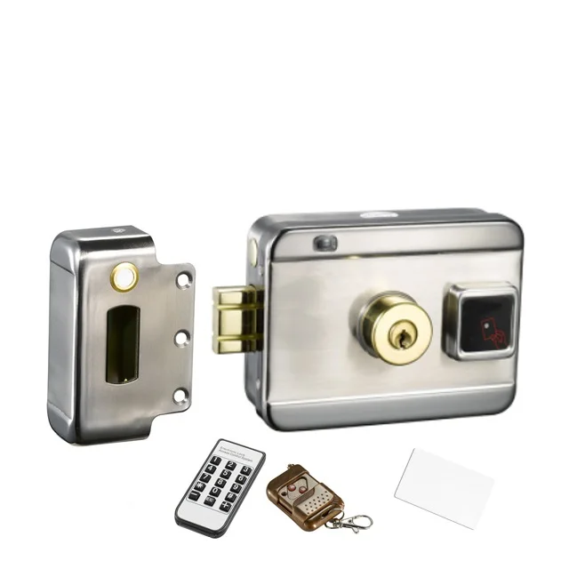 

Door security access electric door lock with swiping card single cylinder 12V DC intelligent Remote Control Rim Lock