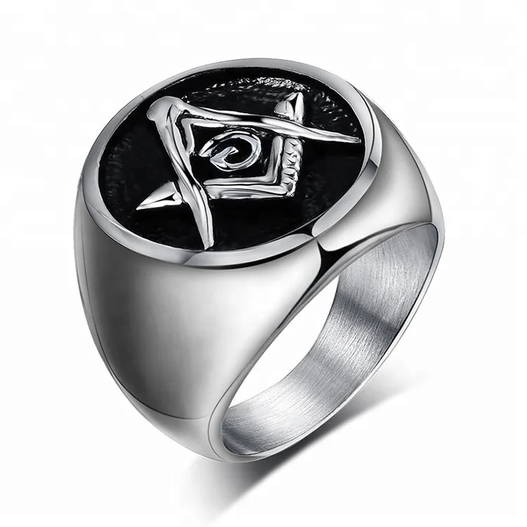 

Hot Selling Fashion Jewelry Mens 316L Stainless Steel Masonic Rings, Silver