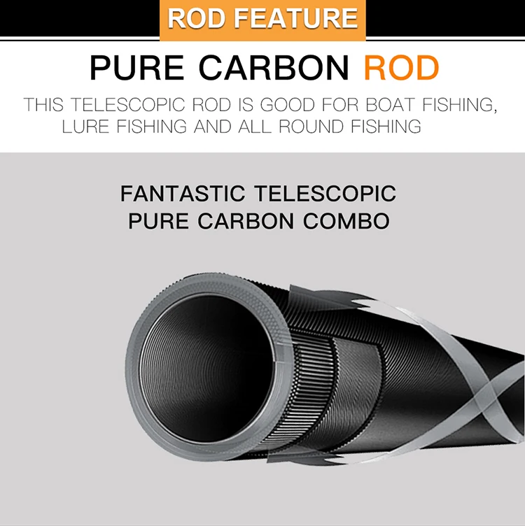 Pure Carbon Telescopic Fishing Rod and Reel Combo Fishing Tackle Set