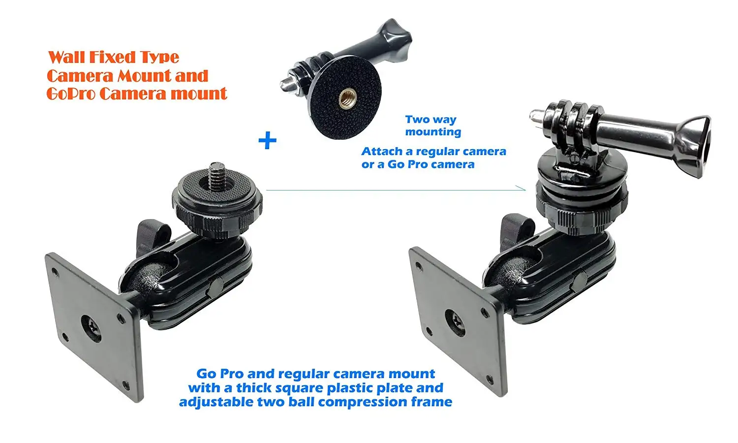3+ Hero 3 Hero 2 Black Asiawill Bike Mounted Fixed Clamp Holder for GoPro HD Hero