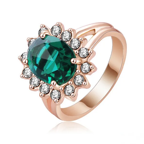 Fashion New 2015 Princess Elegent Emerald Rings 18K Rose Gold Plated with AAA Cubic Zirconia Cocktail