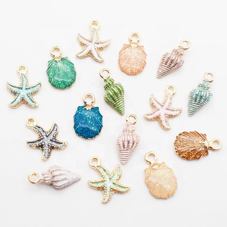 

Coloful Nautical Ocean starfish Shell Conch Sea Enamel Charms DIY Bracelet Necklace Jewelry Accessory DIY Craft, Antique silver