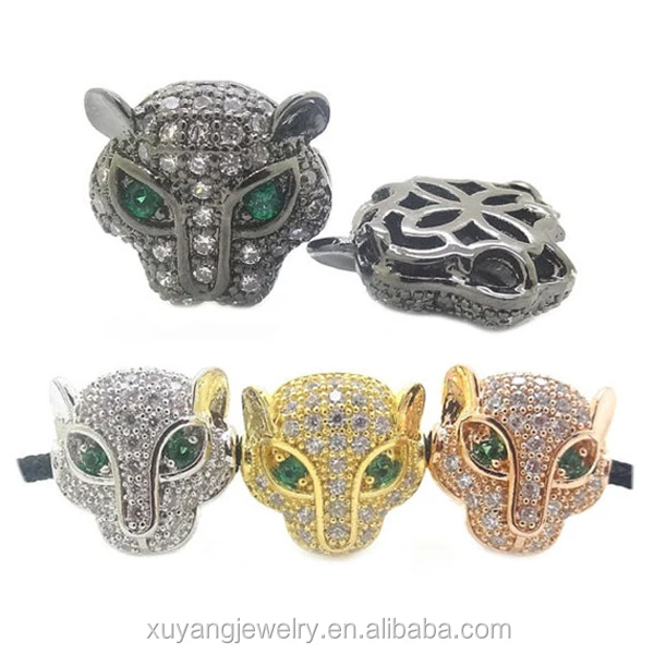 

Brass Micro Pave Cubic Zirconia Leopard Bead Pave Green CZ Eye Panther Leopard Head Bead Fit Bracelet Jewelry Making