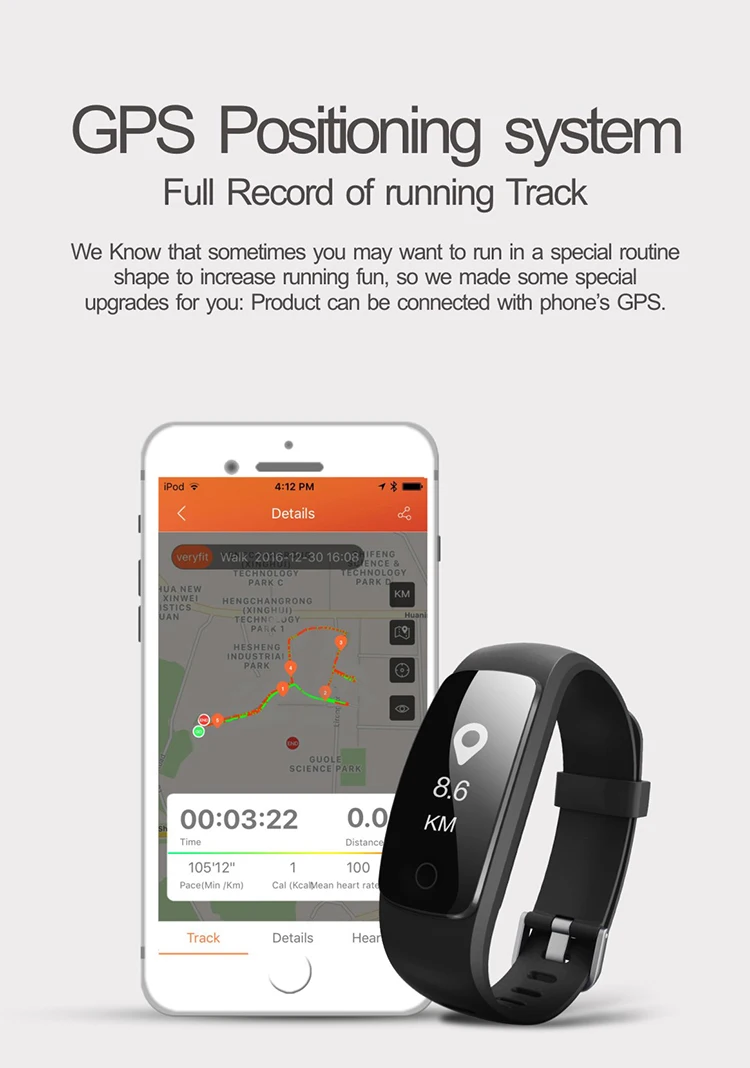 0.96' OLED Multi-touch Screen Smart Bracelet GPS Activity Tracker ID107 Plus HR