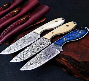 Image of Top Quality Custom Handmade Sweden Damascus Steel WIth Stabwooden Mammoth tooth Handle Hunting Knife Survival Knife