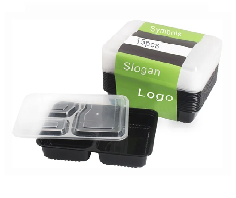 

Amazon Hot Sale Disposable 3 Compartment Meal Prep Food Containers, Black/yellow/green