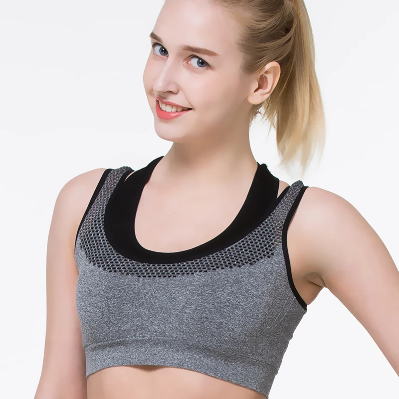 

Women Mesh Seamless Yoga Wear Women Girl Sports Wear Gym Yoga Bra Supportive Bras Push Up Ladies Sports Bra, Blue/fushsia/gray