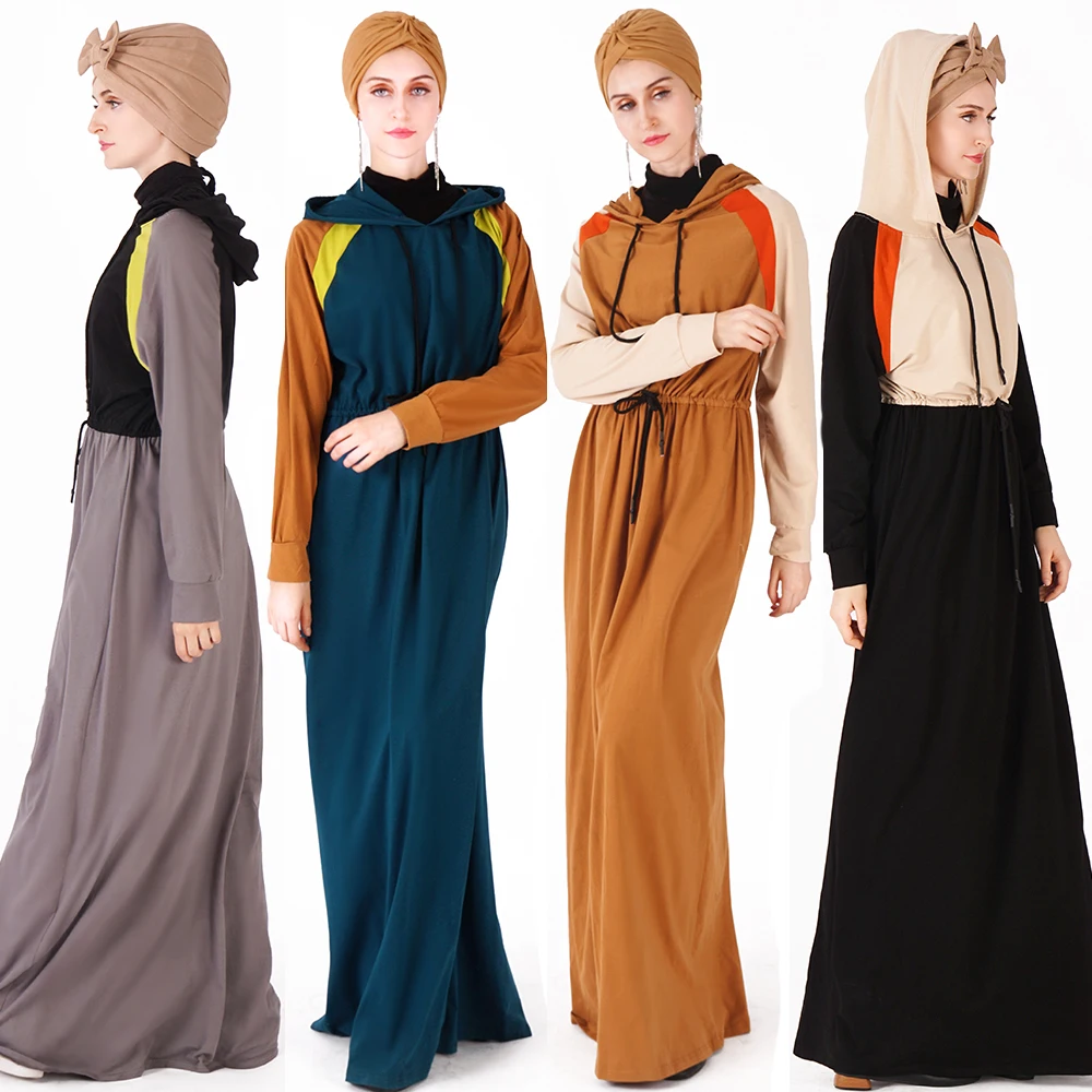 

2019 Hoodie Maxi Dress Women Activewear Jersey Dubai Long Sleeve cotton sport Abaya, Photo color
