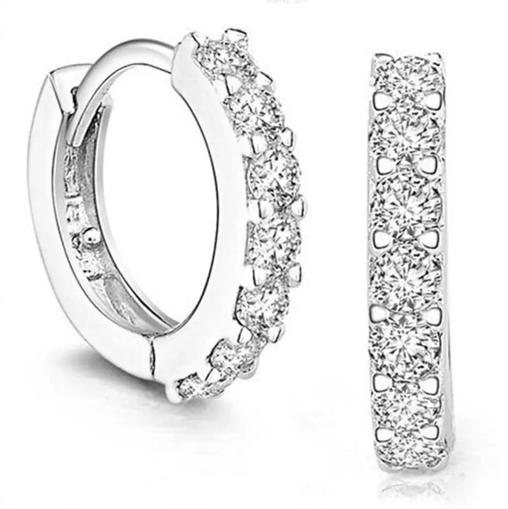 

Fashion Womens Daily Wear Jewelry Rhinestone Bling Earring Geometric Round Charming Stud Earrings