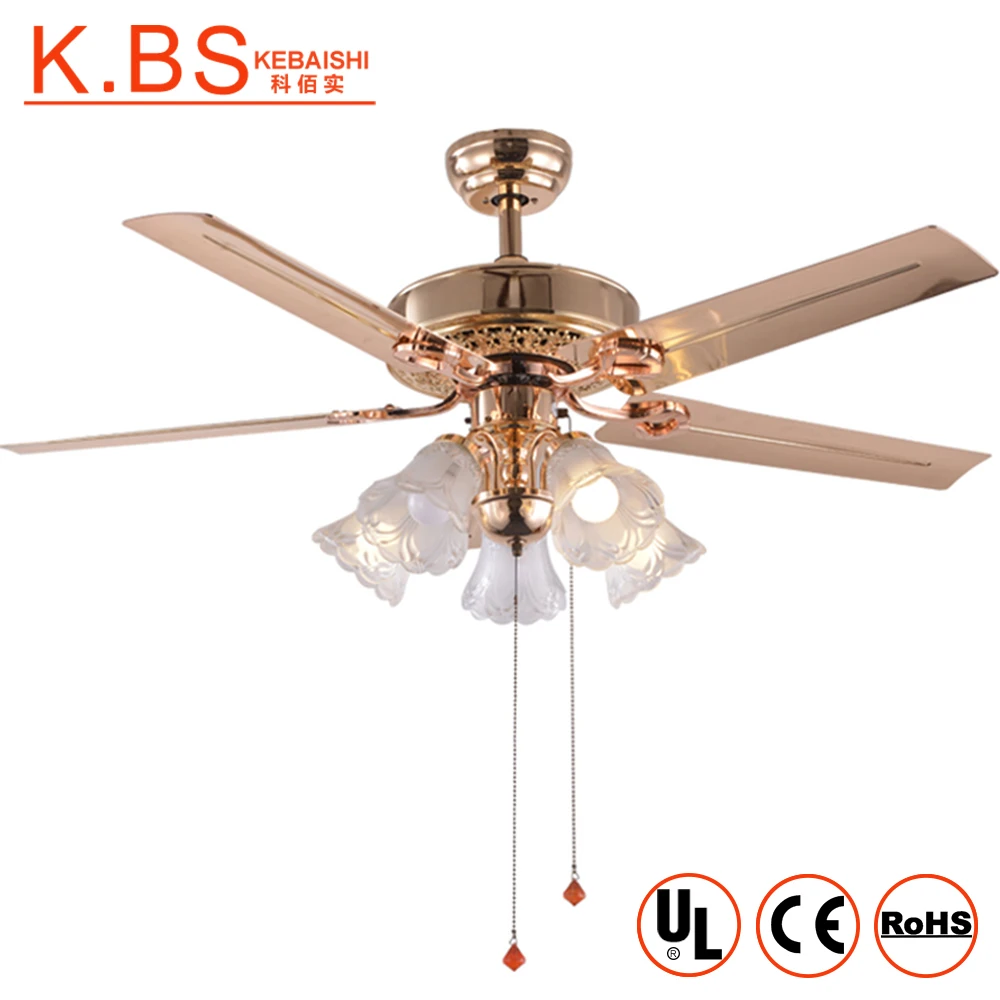 Luxury Design Dining Room Copper Motor Fan 5 Iron Blades Ceiling Fan Light