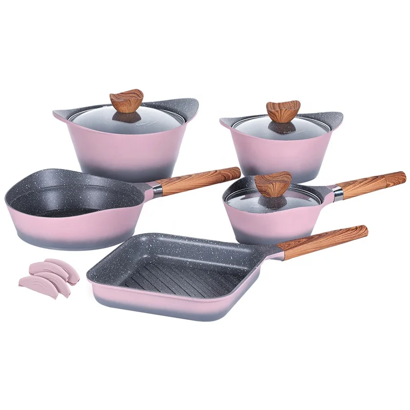 

2019 new design 12pcs die-casting cookware sets non-stick cookware sets, Pink