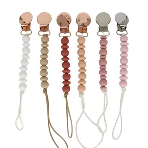 Image of Lentils&Round Silicone Pacifier Clip Binky Clip Stainless Steel Clip Teether Toy Chain Newborn Baby Boy Girl Chew Gift