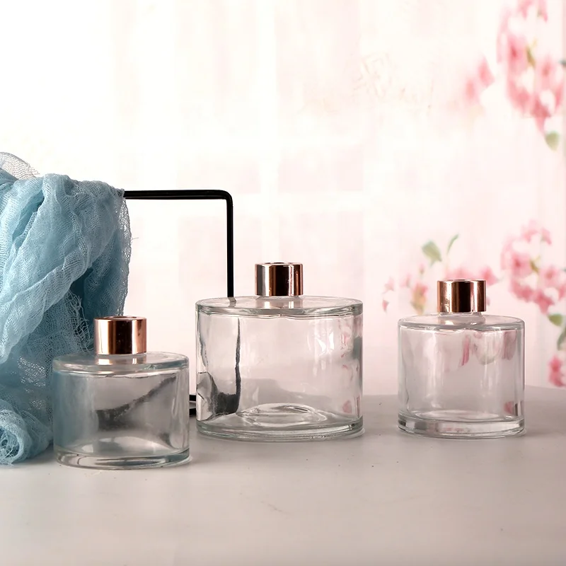 
China Factory Round Empty Reed Diffuser Glass Bottle Aroma Diffuser Bottle With Lid 