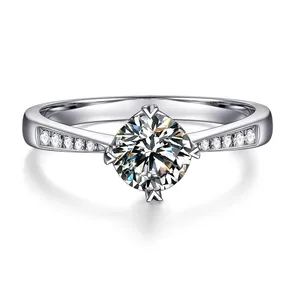 hiphop 1 Carat Round Moissanite Diamond wedding Ring with 18K White Gold 2019