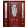 Rustic House Main Entrance Two Panels Solid Wooden Front Doors With Oval Glass