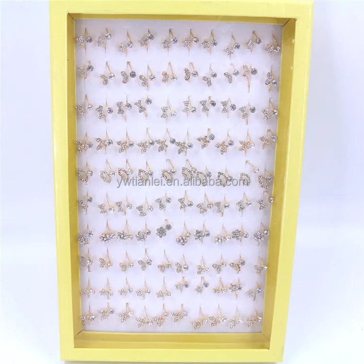 100pcs/box Factory Supply Custom Size Gold Plating Full Rhinestones Adjustable Cute Cheap Alloy Men'S Ring