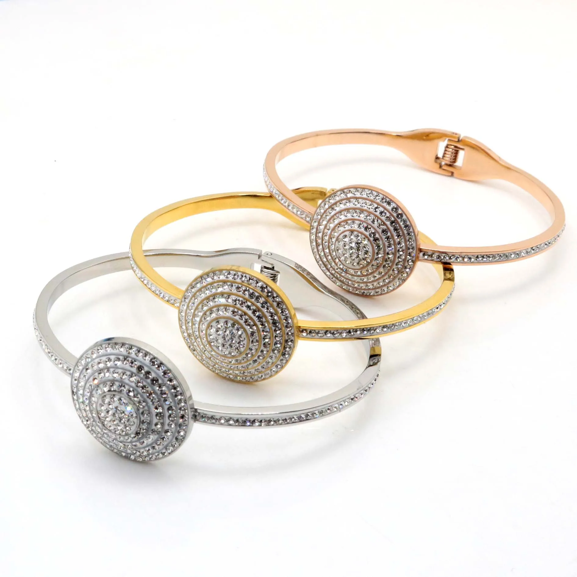 

AFXSION Wholesale Hot Selling fashion design Jewelry full diamond stone bracelet Stainless steel bracelet Women, Gold;silver;rose gold;black