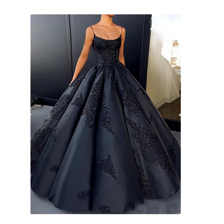 

2019 New Black Satin Fluffy Evening Dress Backless Sleeveless Party Dress, Ivory;white