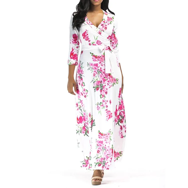 

China Factory Supplier V Neck Half Sleeve Spring Elegant Women Long Maxi Dress Boho, As photo shown or customized