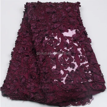 burgundy beaded lace fabric