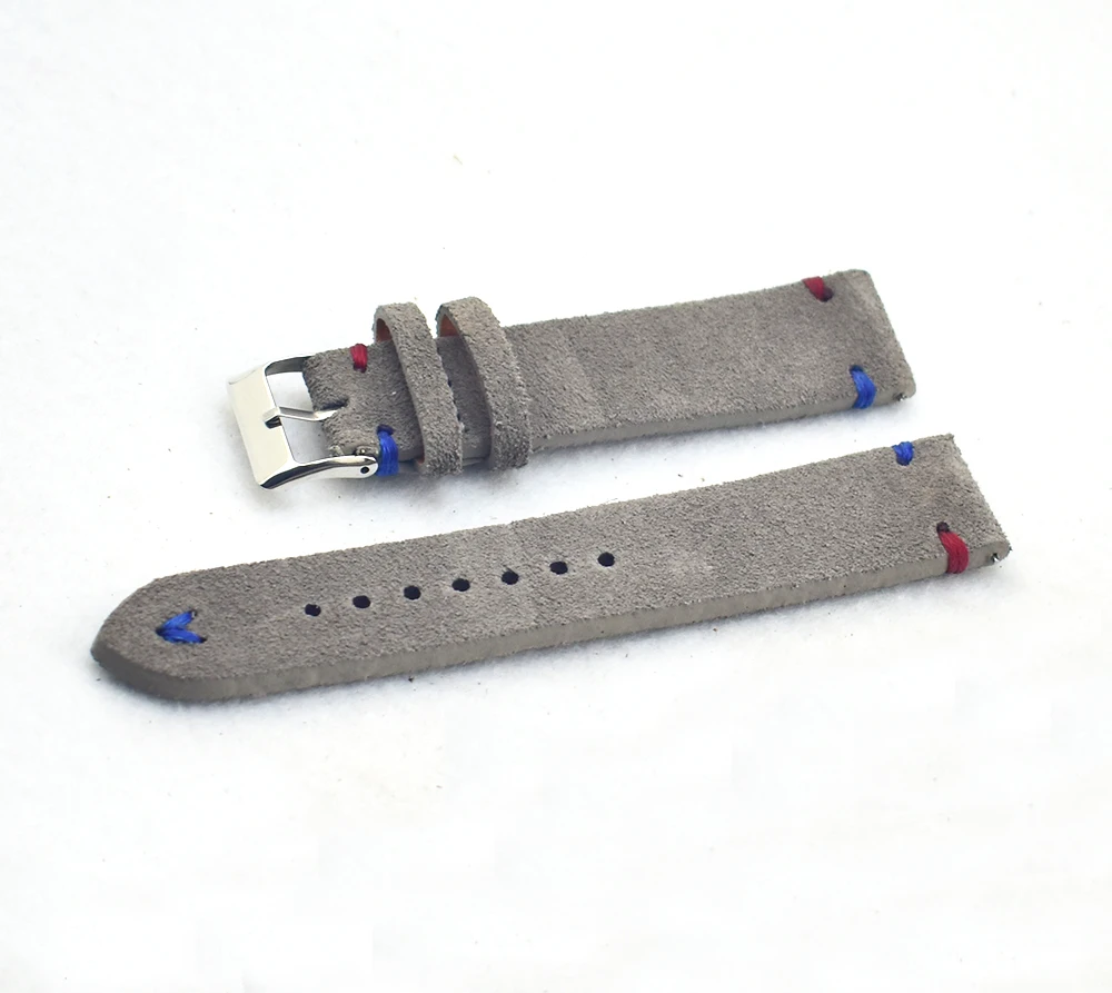 

20mm 18mm grey colourful stitching suede leather watch straps, As picture