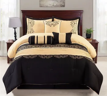 7 Piece Luxury King Bed In A Bag Comforter Set Black Yellow Gold