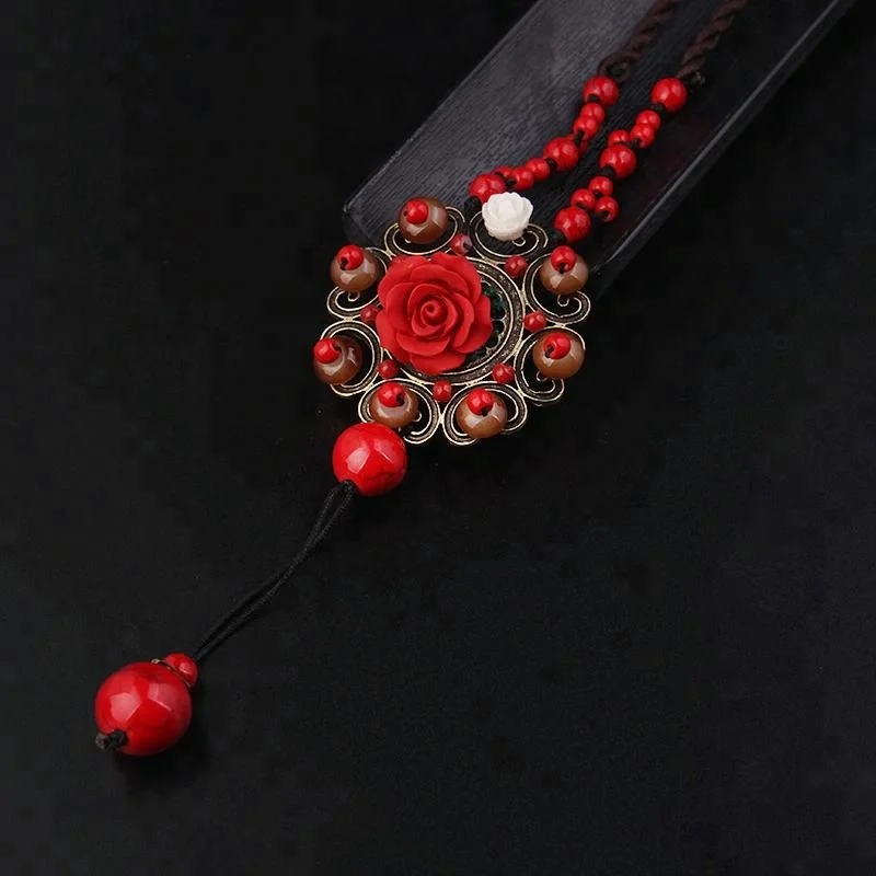 

new fashion glass stones lapis rose flowers statement necklace