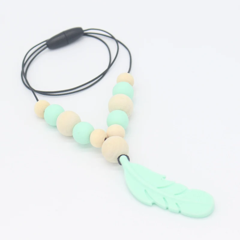 Nursing Feather Pendant Baby Teether Food Silicone Chew Toys Necklace Pandent