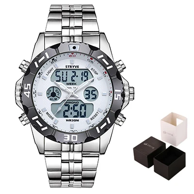 

Stryve Brand 8011 Luxury Men Sports Watch Waterproof LED Quartz Dual Display Military Men's Stainless Steel Digital Watches