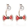 Custom Wholesale Fashion Rose Gold Pearl Stainless Steel Bow Tie Stud Jewelry Earrings For Women