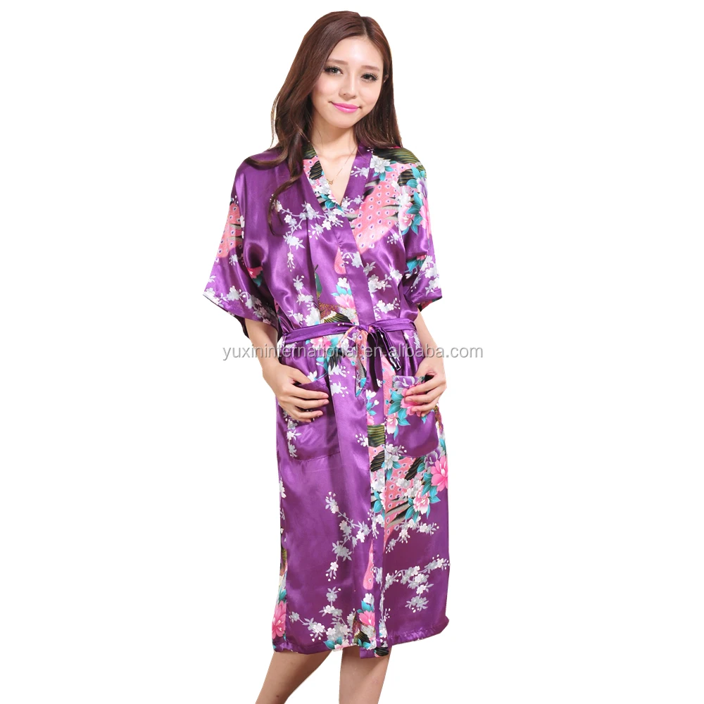 

Long kimono dress manufacture satin night gown dress SR026, Many colors