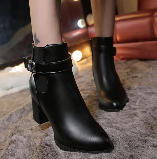 
up 0061r winter vintage women thick heel safety boots shoes 