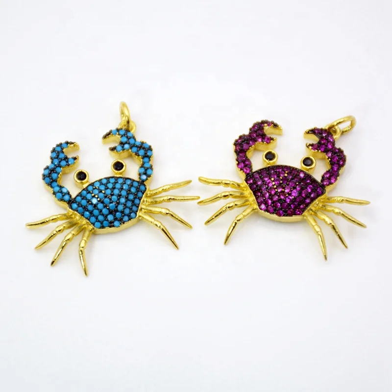 

Mix Color Micro Pave CZ zircon crab charm Pendant For Jewelry Making turquoise Findings DIY necklace making, Multi color