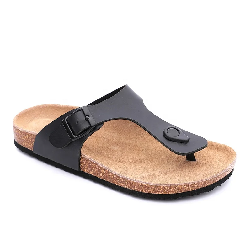 

Classic Quality Wholesale Summer Cork Outdoor Slippers, PU flip flops thong flat open toe Sandals for men with Leather Insock