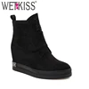 High Quality Cheap Wholesale Price Faux Suede Ladies Hidden Wedge Boots Round Toe High Heel Winter Snow Boots Women