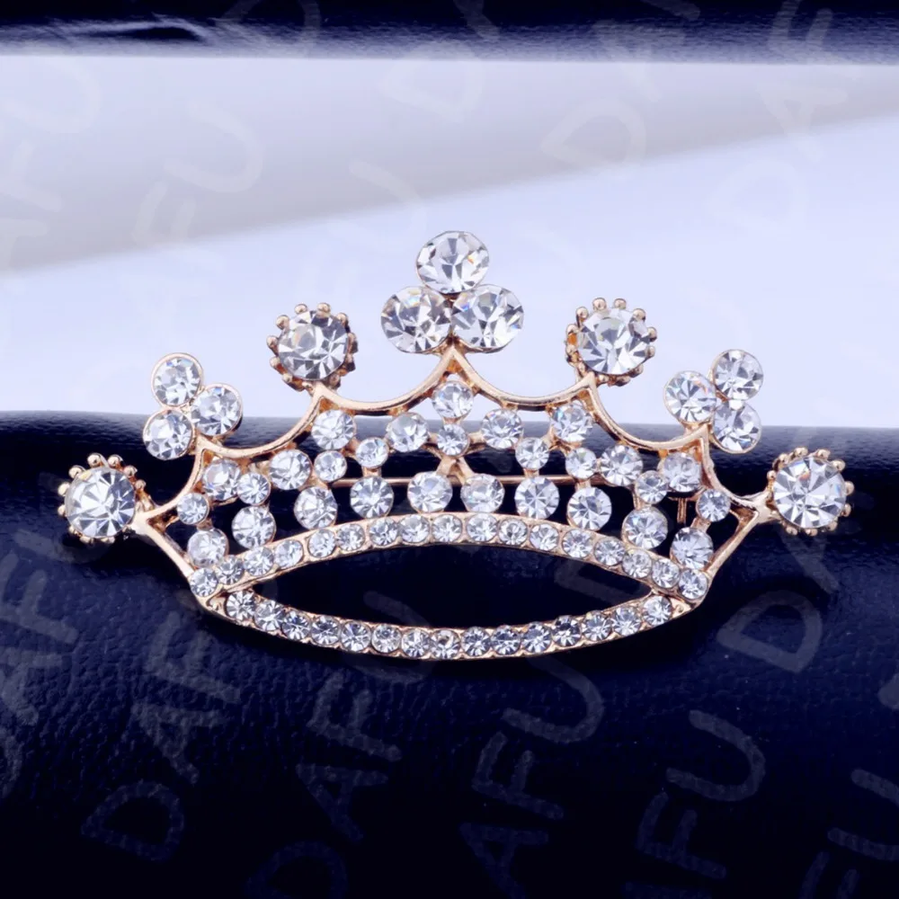

24k gold rose brooch Decorative Garment Crystal Brooch Wedding Bridal Shiny Rhinestone Crown Brooch Pin, N/a