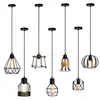 Iron Cage Hanging Pendant Lights 110V-240V E27 E26 Black Painted Type Nordic Vintage Lamp For Dining Room Light Fixtures