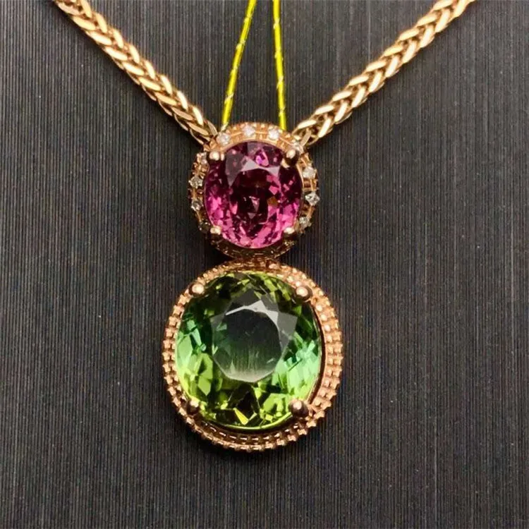 

high-end diamond gemstone jewelry wholesale 18k gold 2.6ct natural tourmaline necklace pendant for women