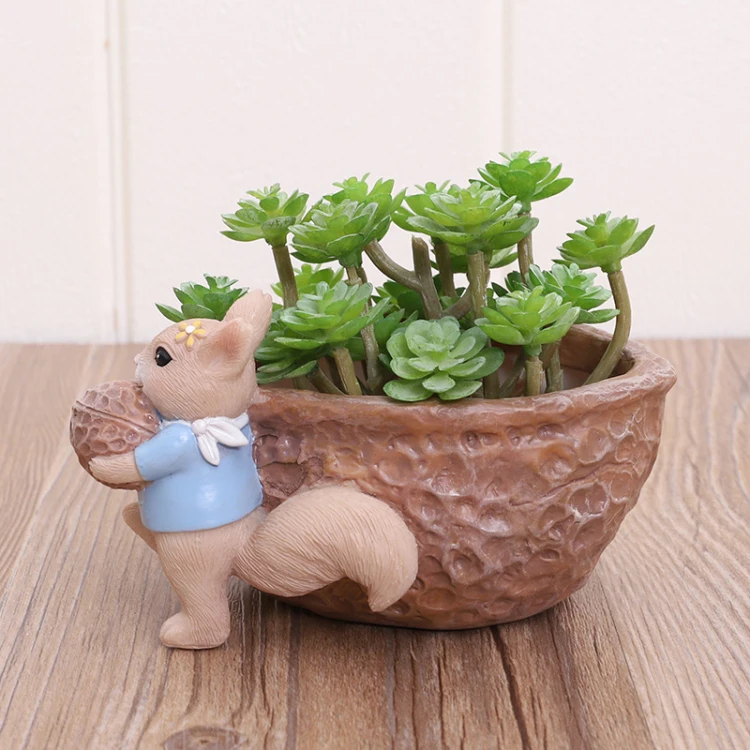 

ROOGO Lovely Animal Squirrel Shape Resin Decorative succulent planter flower pot, Assorted